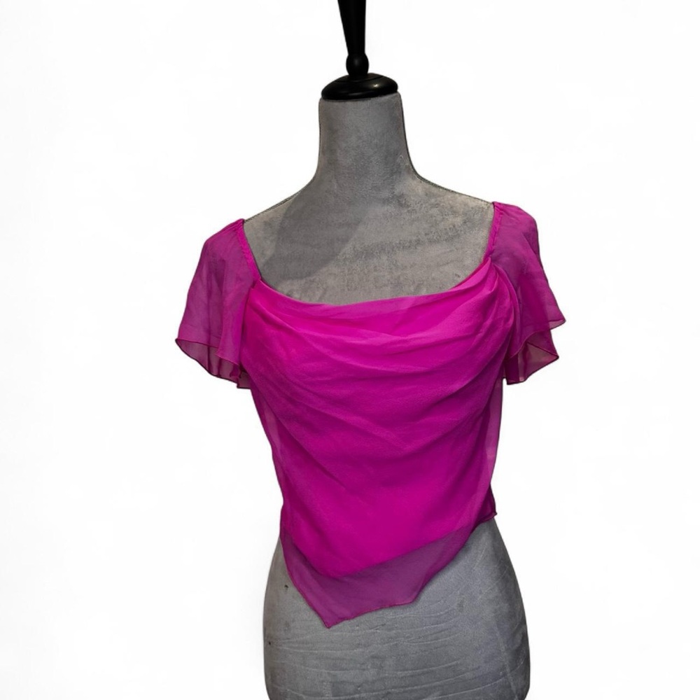 Amanda Uprichard Pink Silk Aliyah  Ruched Chiffon Top Flutter Sleeve Size S y2k
